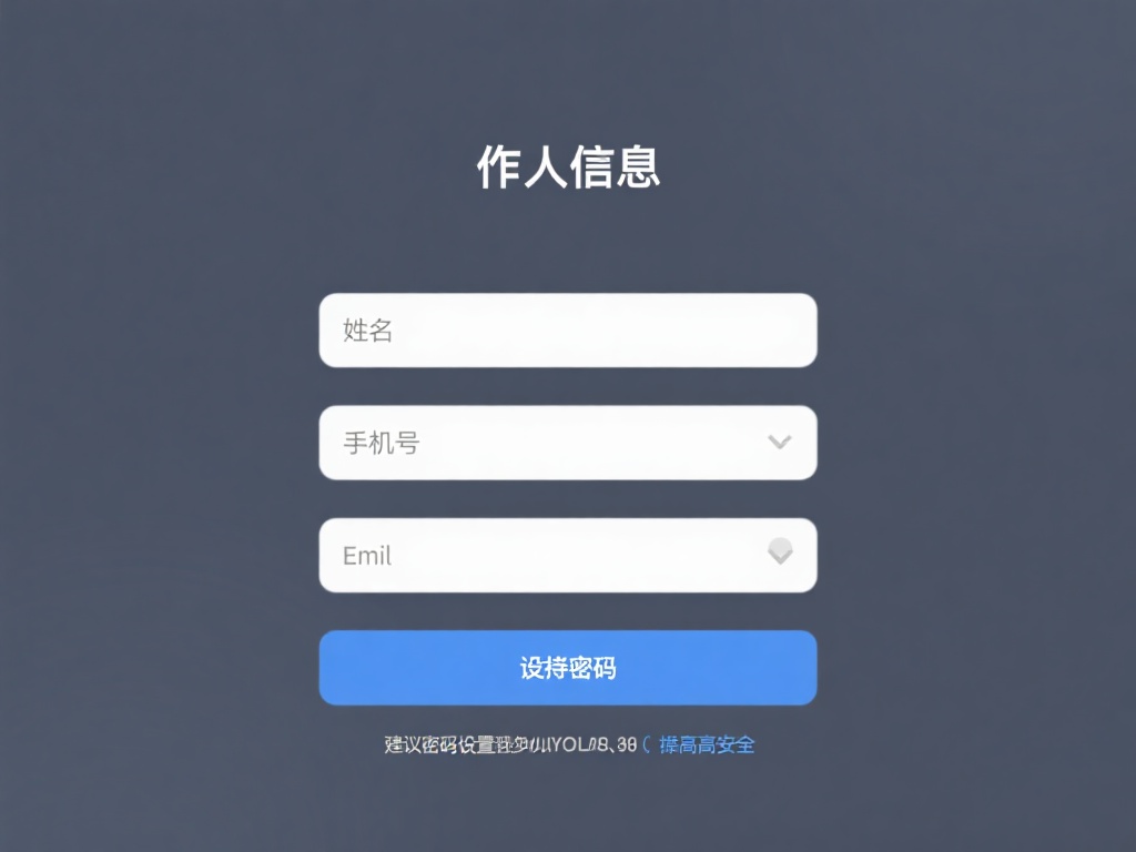 填写个人信息：输入姓名、手机号、邮箱以及设置密码。
